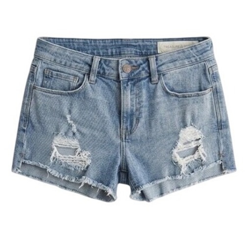 Treasure & Bond Distressed Denim Shorts Womens‎ Light Blue Raw Hem Cutoffs Sz 26